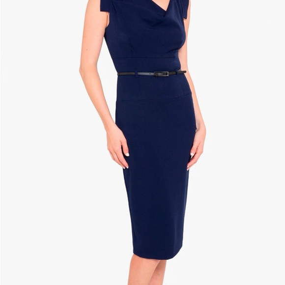 Black Halo Classic Jackie O Navy Blue Sheath Dress Size 2 - Picture 3 of 12
